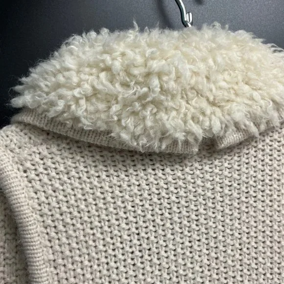Gap SMALL Womens Sherpa Collar Cream Alpaca Wool Blend Knit Tunic Sweater Vest - Picture 9 of 11